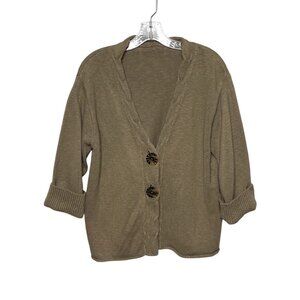 Vintage Willow Tan Cardigan Knitted Sweater Oversized Button Closure Women's L